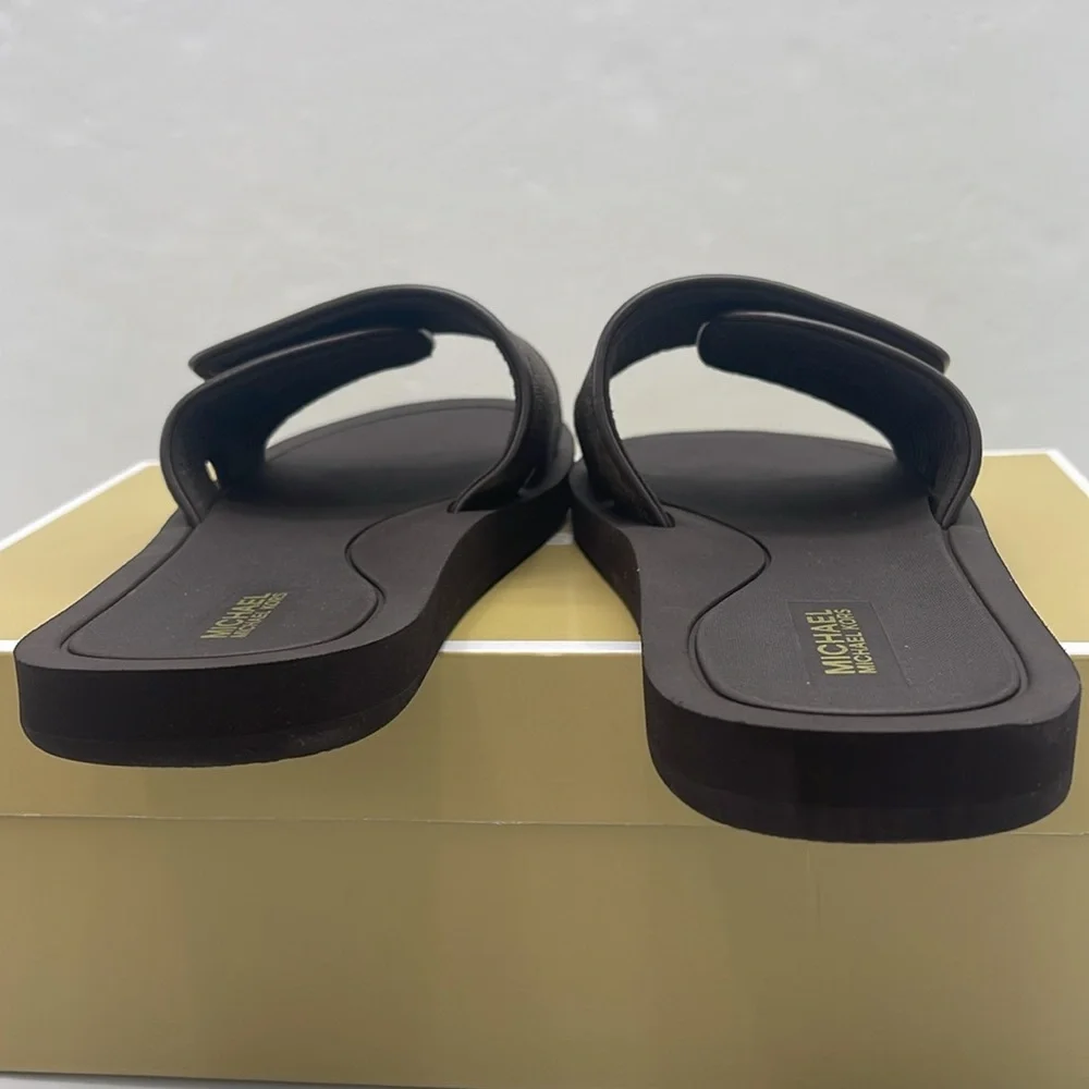 MICHAEL KORS Palmer Signature Logo Slide Sandal Brown  NWT